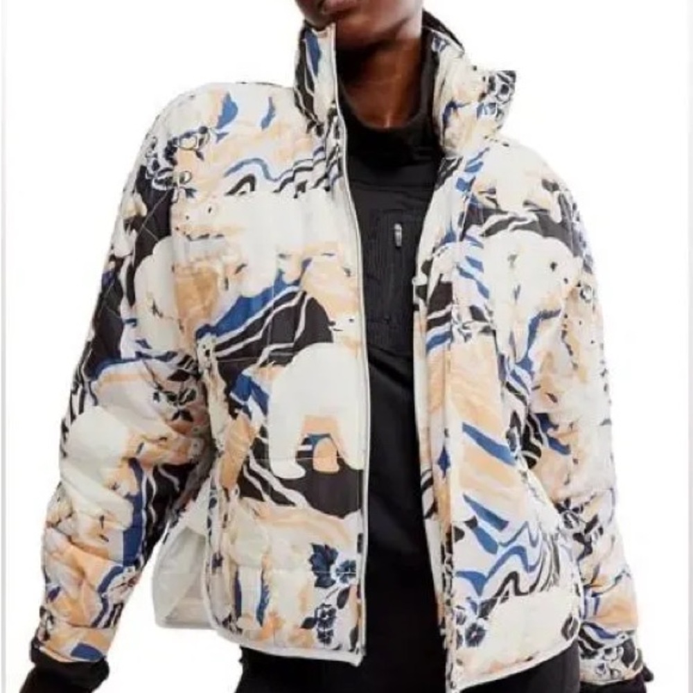 Free People Pippa Packable Print Jacket Winter Combo  Polar bear Size L NWT